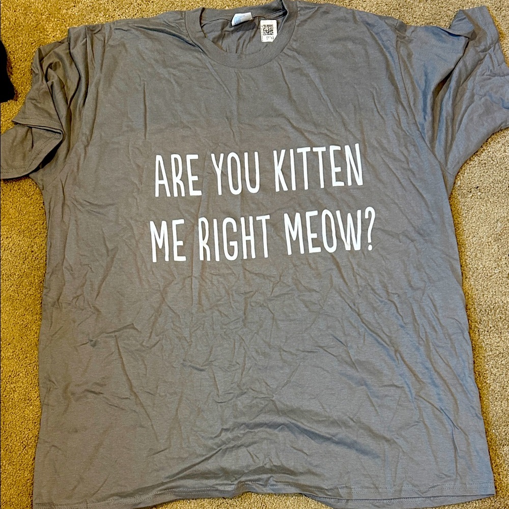 Gray Cat-Themed T-Shirt. Size 2XL